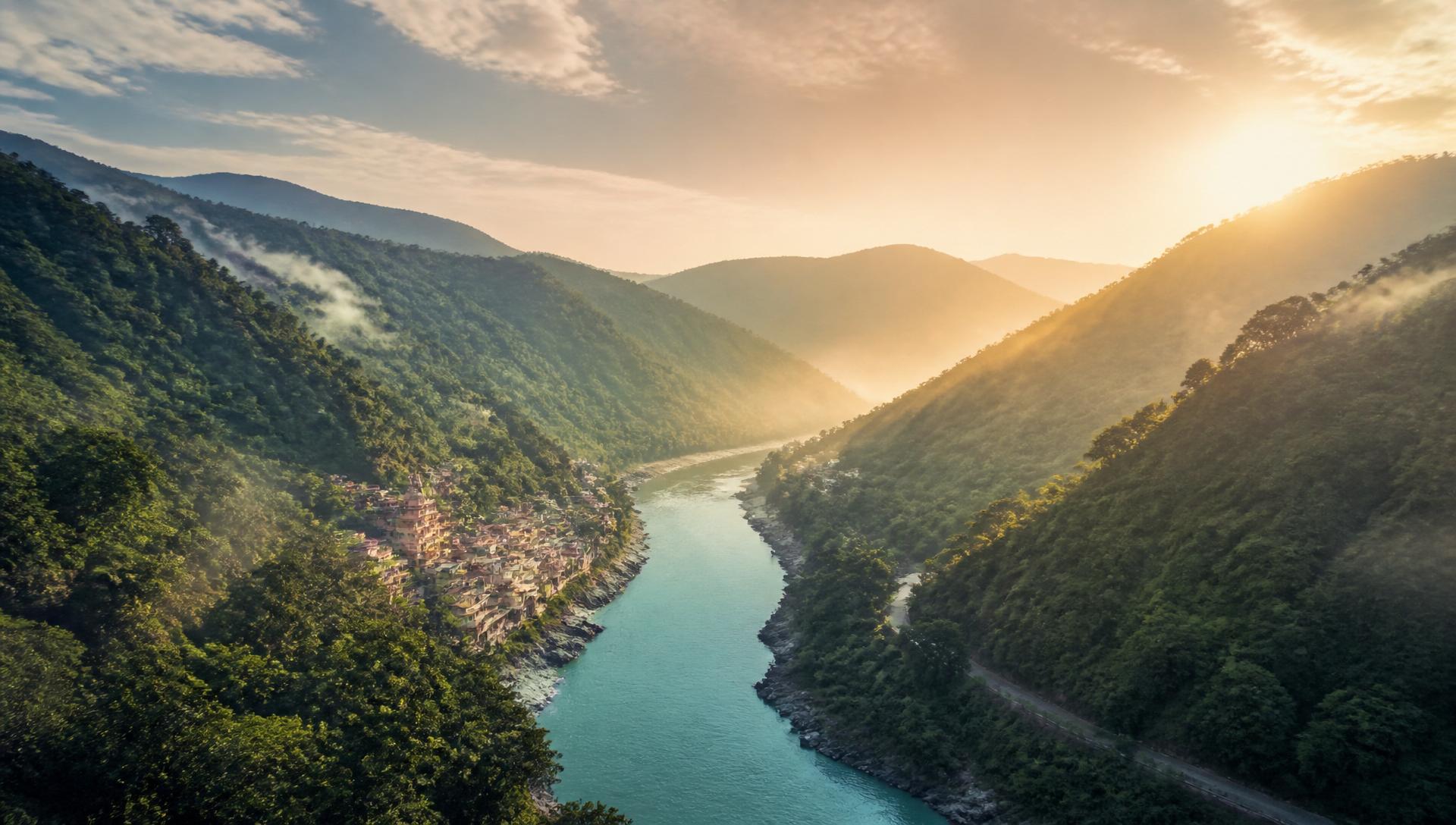 Golden hour over the Himalayan valley
